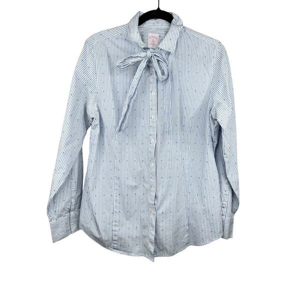 Brooks Brothers Womens Striped Funfetti Tie Neck Button Down Blouse Size 14 - Picture 2 of 10